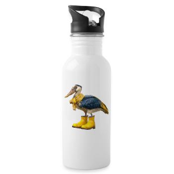 Oiseau à bec-en-sabot créatif dans des bottes en caoutchouc - Gourde avec paille intégrée - blanc - Droite