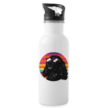 Schwarzer Hund mit Sonnenbrille - Trinkflasche mit integriertem Trinkhalm - Weiß - Rechts