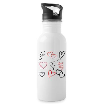 Heart Sketches Artistic Love Motif - Water bottle with straw - white - Right