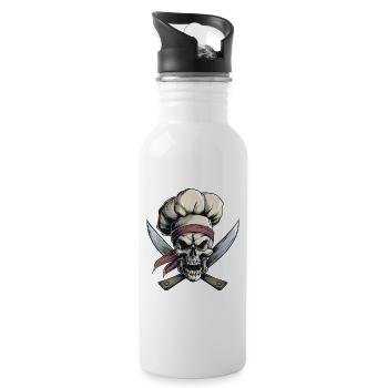 Schädel mit Kochmütze - Trinkflasche mit integriertem Trinkhalm - Weiß - Rechts