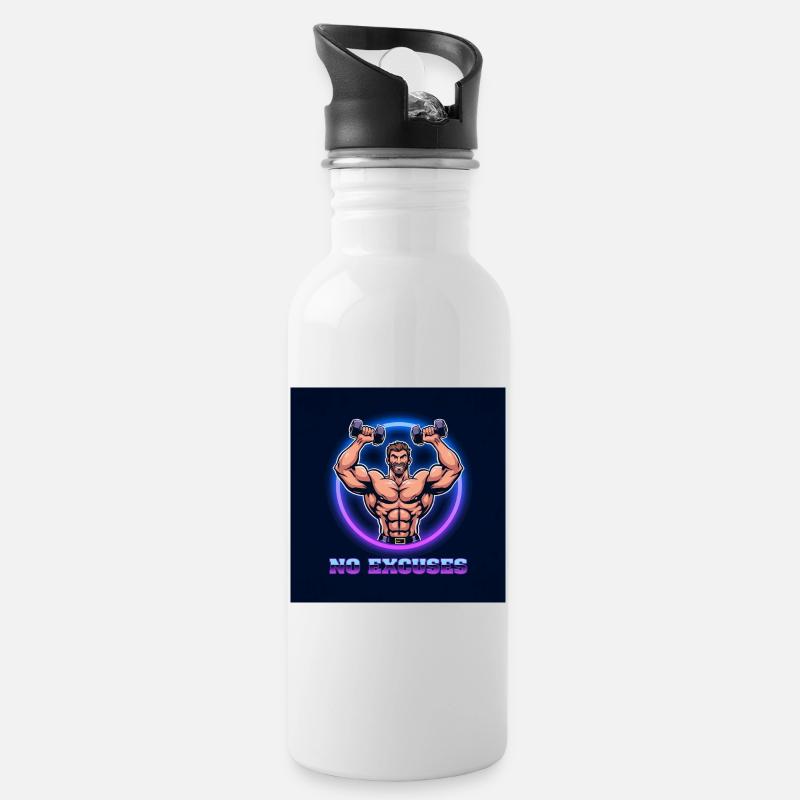 Motivierendes Muskel-Design mit Kraftspruch - Trinkflasche mit integriertem Trinkhalm - Weiß