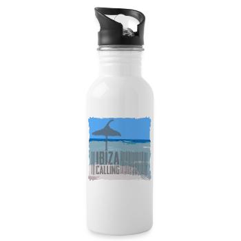 Ibiza beach setting with umbrella - Water bottle with straw - white - Right