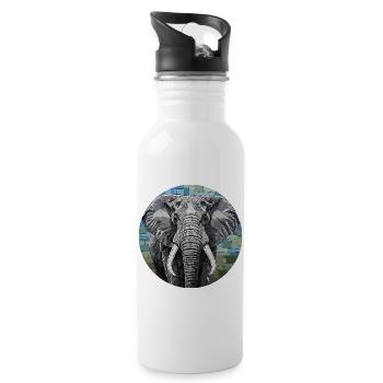 Mosaic Elephant Art Portrait - Water bottle with straw - white - Right