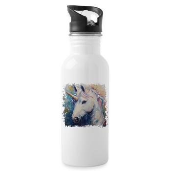 Farbenfrohes Einhorn Kunstwerk - Trinkflasche mit integriertem Trinkhalm - Weiß - Rechts