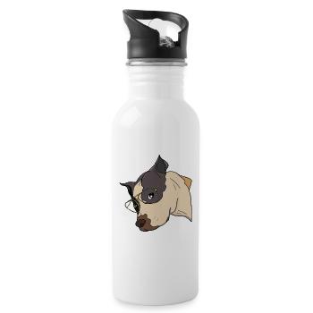 Stylish Dog with Gold Glasses - Water bottle with straw - white - Right