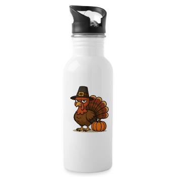 Dinde de Thanksgiving avec chapeau de pèlerin - Gourde avec paille intégrée - blanc - Droite