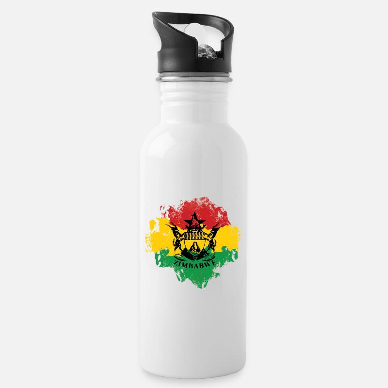 Zimbabwe Emblem Reggae Flag - Water bottle with straw - white