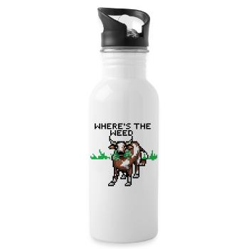 Pixelart Kuh - Trinkflasche mit integriertem Trinkhalm - Weiß - Rechts