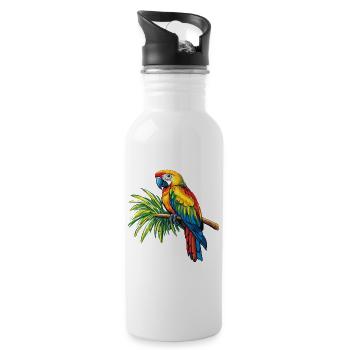 Colorful parrot on branch - Water bottle with straw - white - Right