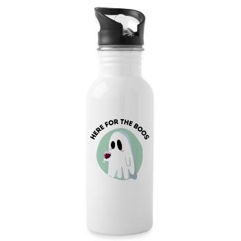 Lustiges Halloween – Hier für die Buhrufe - Trinkflasche mit integriertem Trinkhalm - Weiß - Rechts