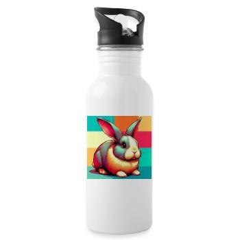 Kaninchen - Trinkflasche mit integriertem Trinkhalm - Weiß - Rechts