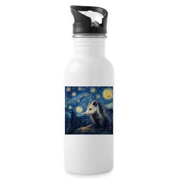 Opossum Van Gogh Sternennacht - Trinkflasche mit integriertem Trinkhalm - Weiß - Rechts