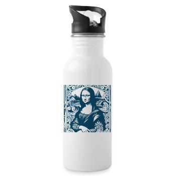 Blaues modernes Mona-Lisa Motiv mit Wellen druck  - Trinkflasche mit integriertem Trinkhalm - Weiß - Rechts