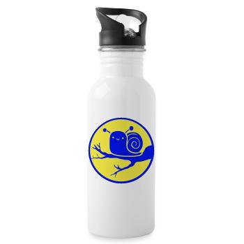 Snail Tree Branch Night Moon Round Sweet Happy - Water bottle with straw - white - Right