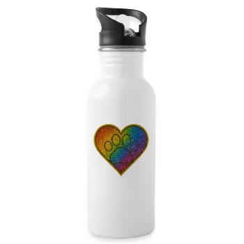 Regenbogen Herzenspfote Glitzer - Trinkflasche mit integriertem Trinkhalm - Weiß - Rechts