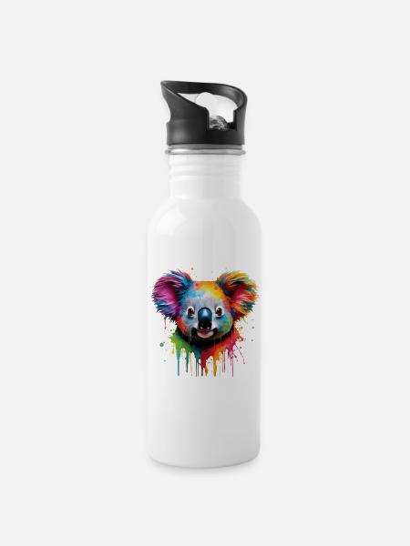 Regenbogen Koala Aquarell - Trinkflasche mit integriertem Trinkhalm - Weiß