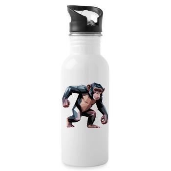 Monkey - Cooles Low-Poly-Logo - Trinkflasche mit integriertem Trinkhalm - Weiß - Rechts