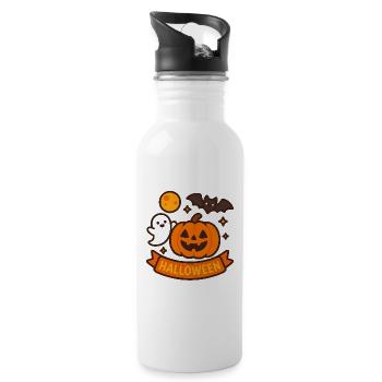 Pumpkin Face Halloween Banner - Water bottle with straw - white - Right