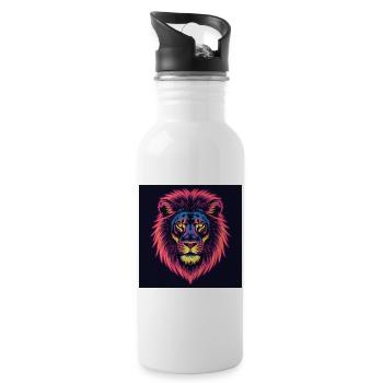 Majestic Lion – Retro Neon Art T-Shirt - Water bottle with straw - white - Right