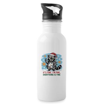 Christmas mystical raccoon with string lights - Water bottle with straw - white - Right