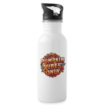 Pumpkin Vibes Only – Retro Typography with Autumn Flowers - Water bottle with straw - white - Right