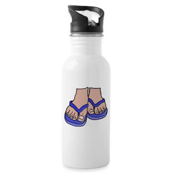 Blaue Flip Flop Füße - Trinkflasche mit integriertem Trinkhalm - Weiß - Rechts