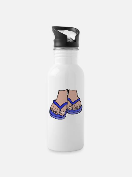 Blaue Flip Flop Füße - Trinkflasche mit integriertem Trinkhalm - Weiß