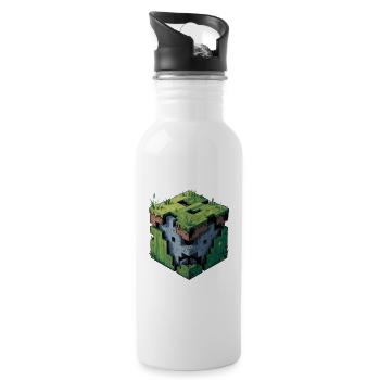 Dirt Block – Cooles Low-Poly-Logo - Trinkflasche mit integriertem Trinkhalm - Weiß - Rechts