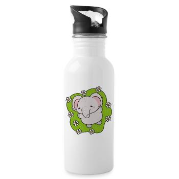 Süßer Elefant mit Blumen - Trinkflasche mit integriertem Trinkhalm - Weiß - Rechts