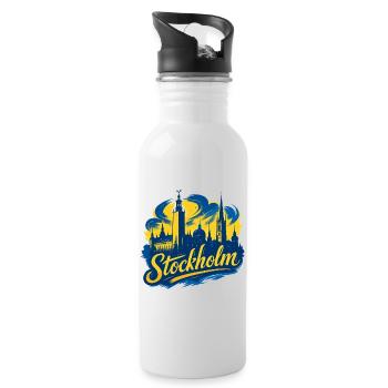 Stockholm Jaune Bleu Capitale Suède Cadeau - Gourde avec paille intégrée - blanc - Droite
