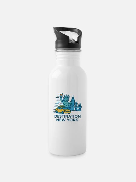 Reiseziel New York - Trinkflasche mit integriertem Trinkhalm - Weiß