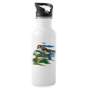Colorful bird - Water bottle with straw - white - Right