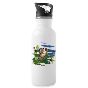 Bunter Vogel - Trinkflasche mit integriertem Trinkhalm - Weiß - Rechts