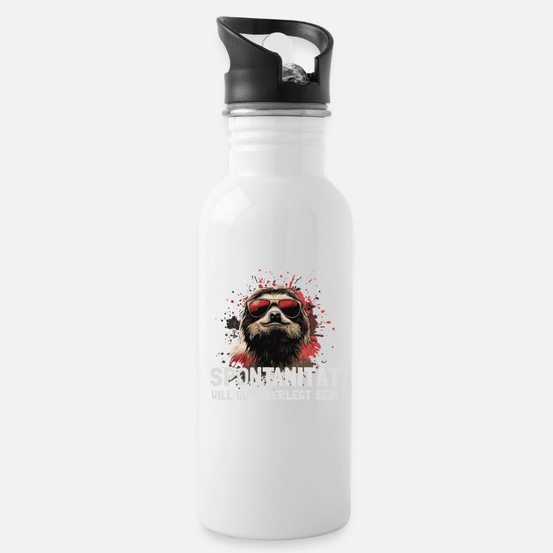 Chilliges Faultier mit Sonnenbrille - Trinkflasche mit integriertem Trinkhalm - Weiß