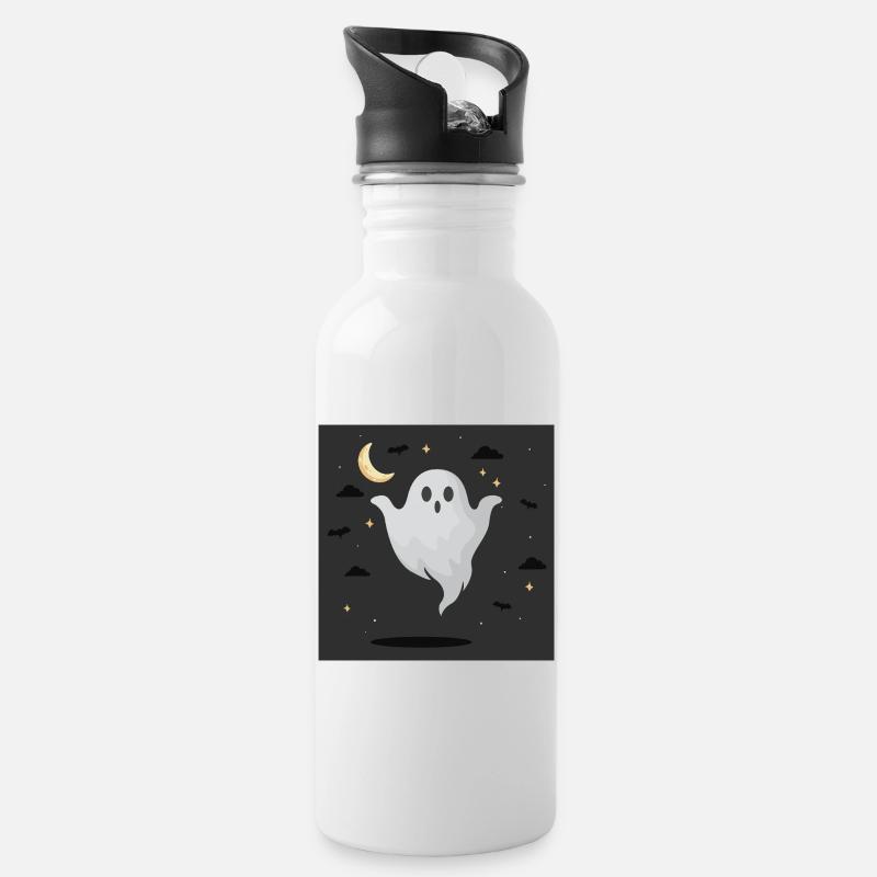 Fantôme nocturne sur fond sombre - Gourde avec paille intégrée - blanc