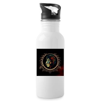 Colorful Lion in Ornamental Frame - Water bottle with straw - white - Right