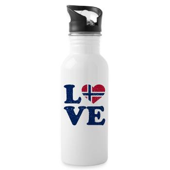 Love - Norway Flag - Norge - Norwegen - Water bottle with straw - white - Right