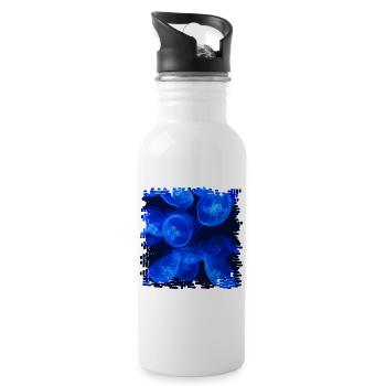 Faszinierende Biolumineszenz, Blaue Qualle - Trinkflasche mit integriertem Trinkhalm - Weiß - Rechts
