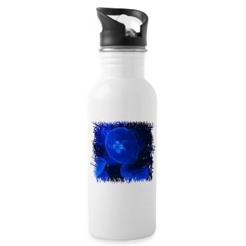 Quallen im blauen Tiefseelicht - Trinkflasche mit integriertem Trinkhalm - Weiß - Rechts
