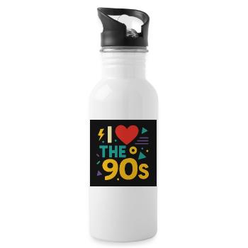 I Love The 90s Neon Retro - Water bottle with straw - white - Right