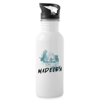 Traditional Madeira Island House in Blue - Water bottle with straw - white - Right