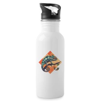 Geometrischer Chamäleon auf Ast - Trinkflasche mit integriertem Trinkhalm - Weiß - Rechts
