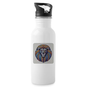 Geometric Color Lion in Line Style - Water bottle with straw - white - Right