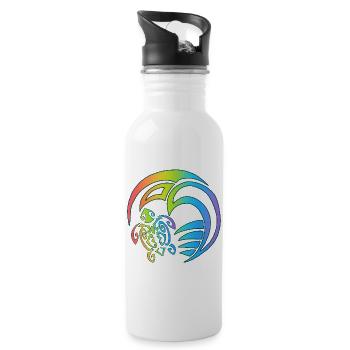 Schildkröte und buntes Meer - Trinkflasche mit integriertem Trinkhalm - Weiß - Rechts