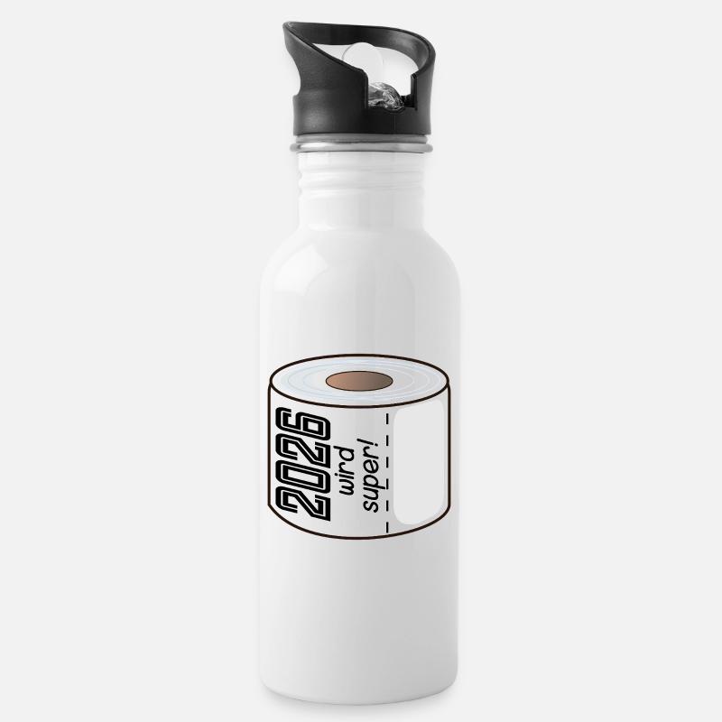 KLOPAPIER TOILETTENPAPIER 2026 SPRÜCHE - Trinkflasche mit integriertem Trinkhalm - Weiß