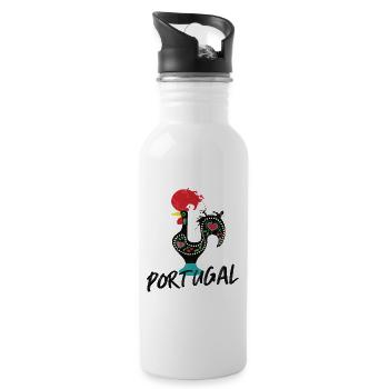 Barcelos Hahn, buntes Symbol Portugals - Trinkflasche mit integriertem Trinkhalm - Weiß - Rechts