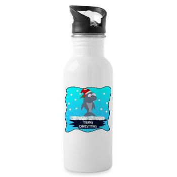 FROHE WEIHNACHTEN WÜNSCHE SHARK - Trinkflasche mit integriertem Trinkhalm - Weiß - Rechts