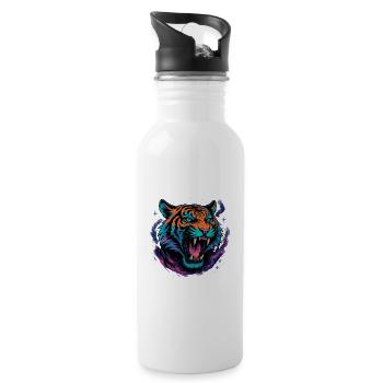 Neon Tiger Rage Galaxy Design - Water bottle with straw - white - Right