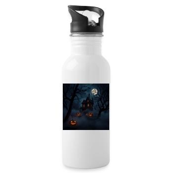 Spukhaus unter Mond und Kürbissen - Trinkflasche mit integriertem Trinkhalm - Weiß - Rechts