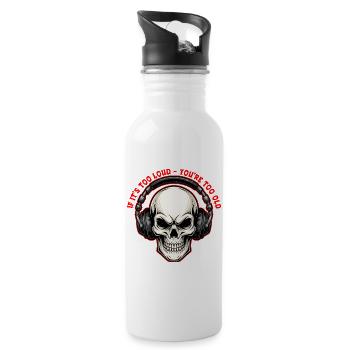 Skull with Headphones Bold Graphic Design  - Water bottle with straw - white - Right
